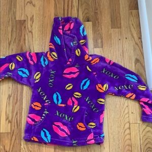 Made With Love and Kiss purple fuzzy lips hoodie